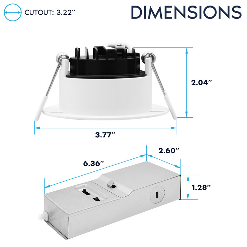 Luxrite 3 po Mini projecteur à DEL à DEL régressé, 5CCT, 9/12 watts, 750/1000 lumens, double intensité variable (triac et 0 à 10 V), faisceau de 90 °, calibre humide, paquet ETL 12