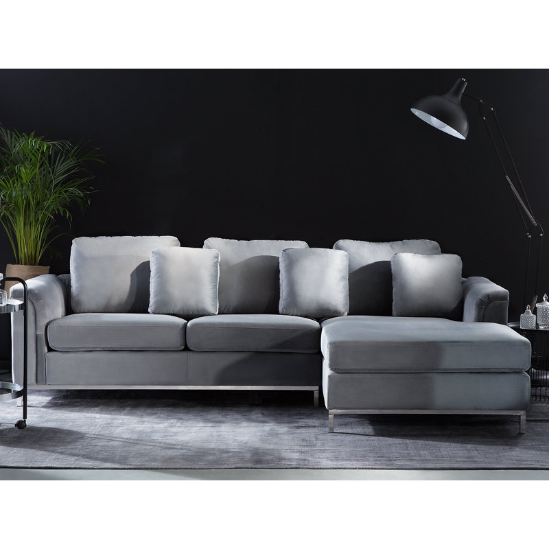 Benedick 4 Seater Velvet Corner Sofa , Grey, Right Hand Facing