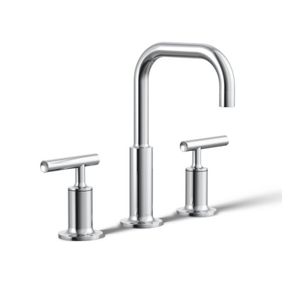 Purist Widespread Faucet with Drain Assembly Low Lever Handles and Low Gooseneck Spout