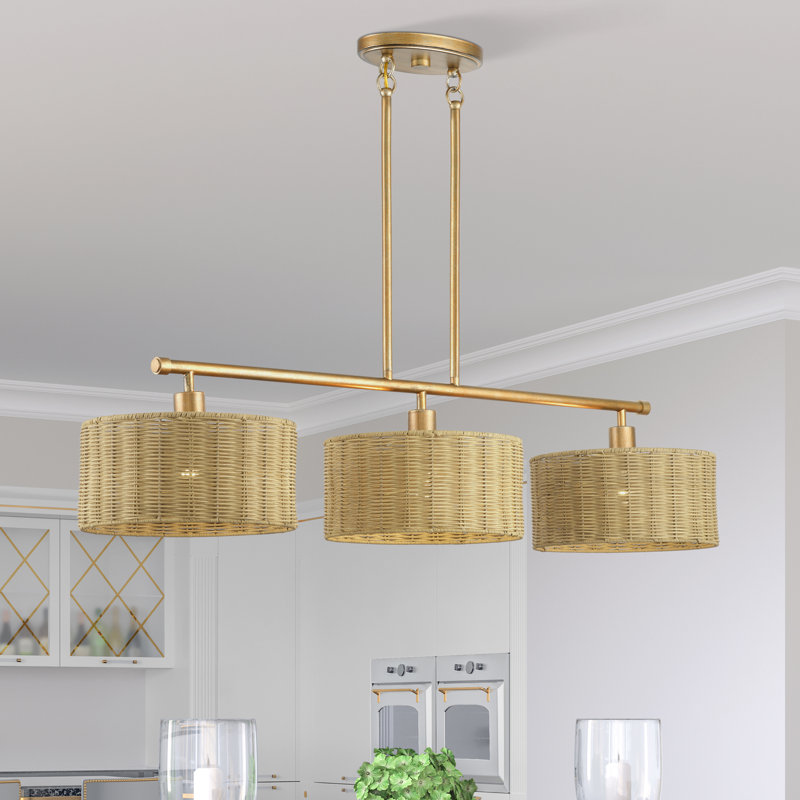 Weavington 3 Light Antique Gold Leaf Extra Large Linear Chandelier, Tan, Gold
