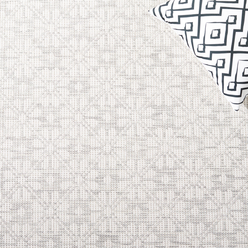 Grey and Ivory Square Tufted Synthetic Area Rug