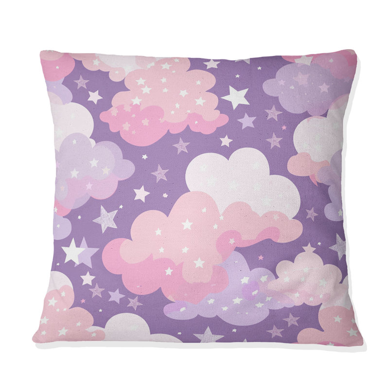 Coussin rose et mauve en coton, H 16 po x l 16 po