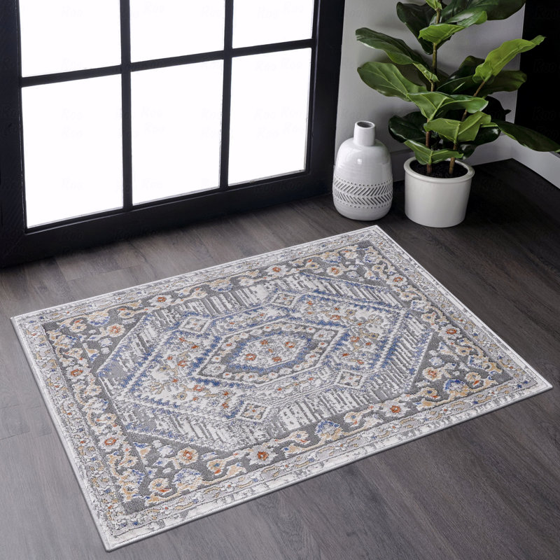 Tapis de salle à manger avec bordure et fonction anti-perte de poils, Rectangulaire 2 pi x 3 pi