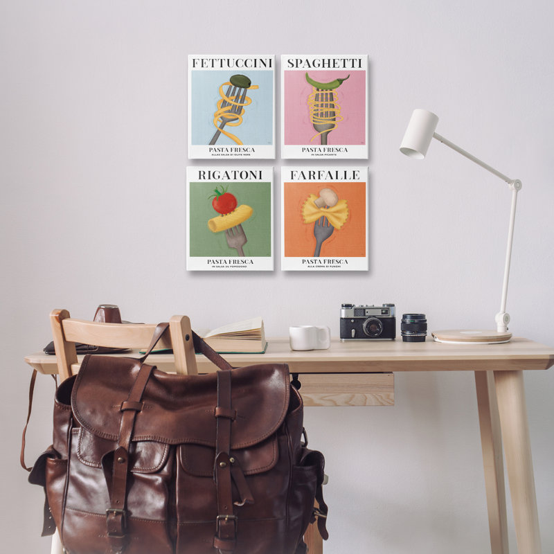 Ensemble d'art mural rétro sur toile 4 pièces, par Veronique Charron, H 14 po x l 11 po