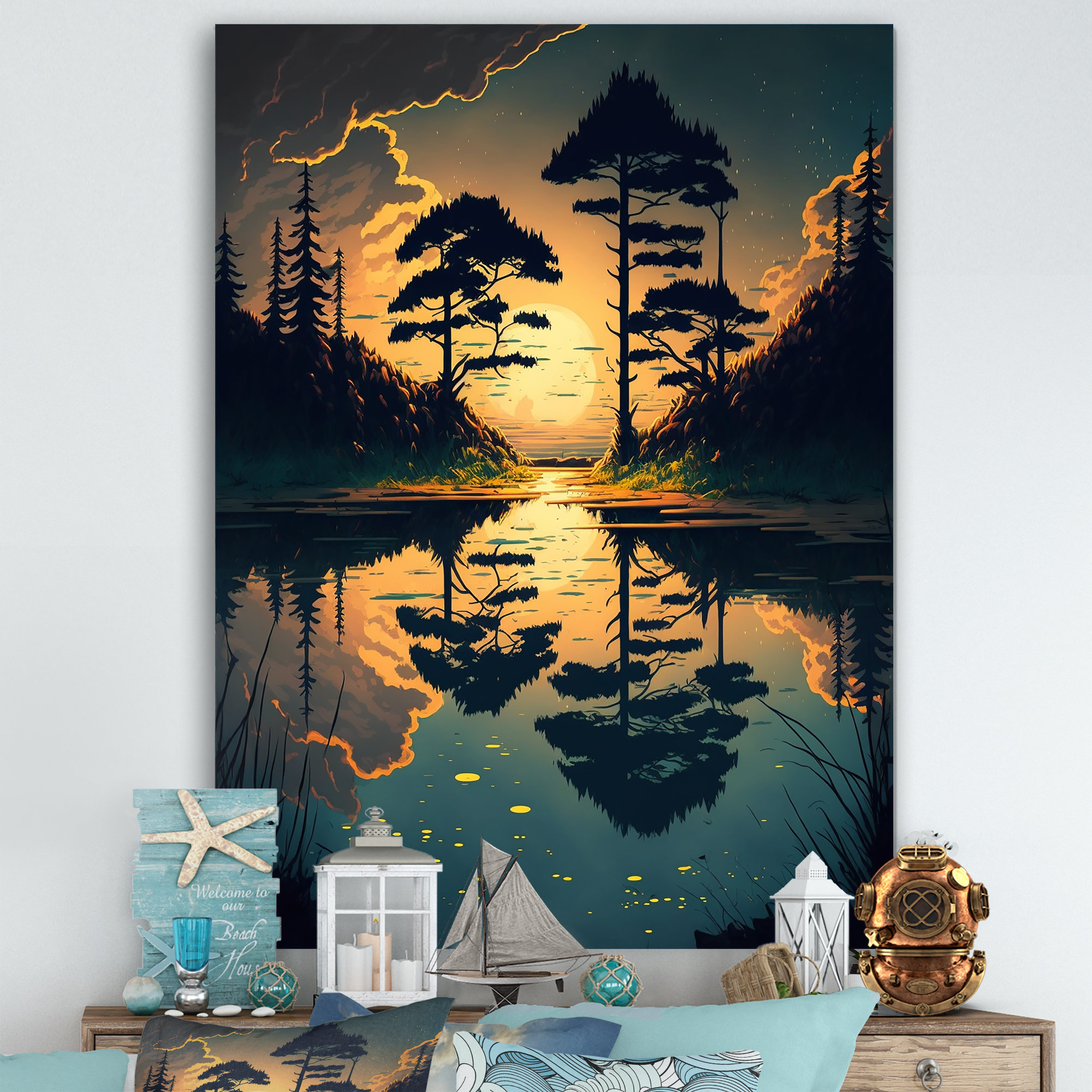 Millwood Pines Sunset Through the Tree at the Lake - Print on Canvas ...