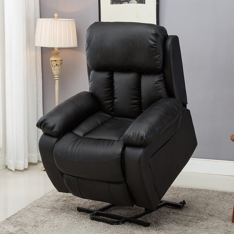 96 cm Wide Faux Leather Lift Assist Recliner with Massager and Heated Cushion, Black, Single Motor Lift Assist