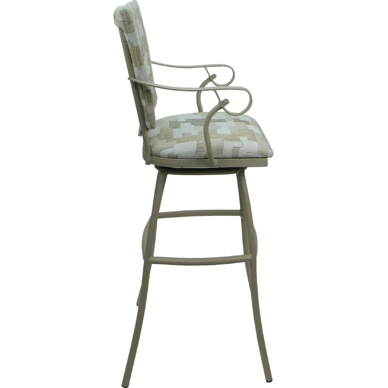 Tabouret d'extérieur d'extérieur très haut 34 po - Dossier rembourré avec accoudoirs, Crème, crème, Beige