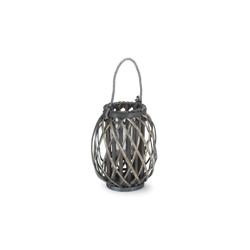Wicker Candle Lantern, 30cm H x 24cm W x 24cm D