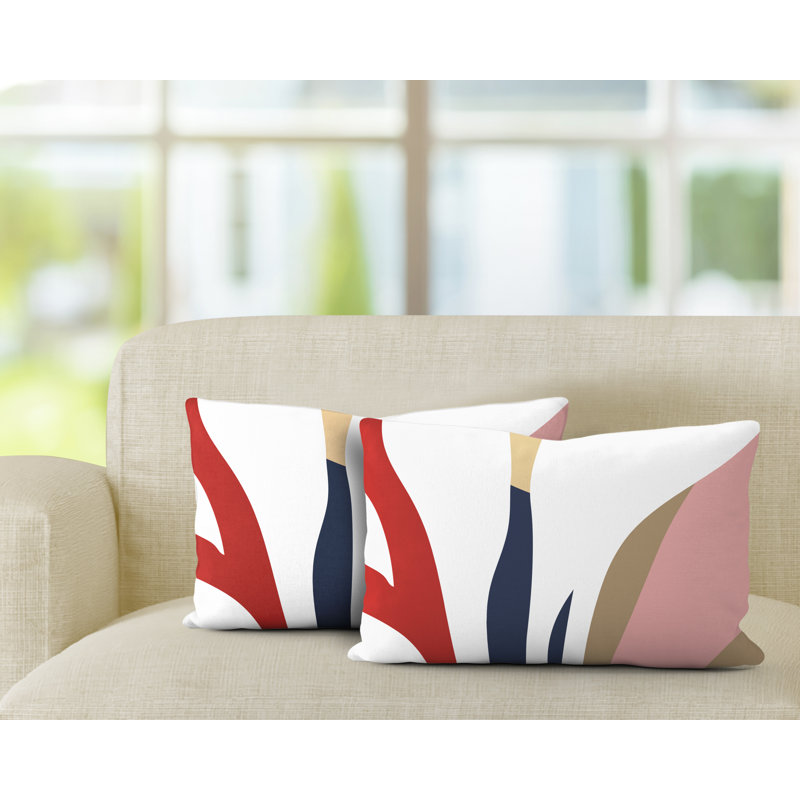 Housse et insert de coussin rectangulaire en polyester pour l'intérieur et l'extérieur, Rouge / Bleu marine / Beige