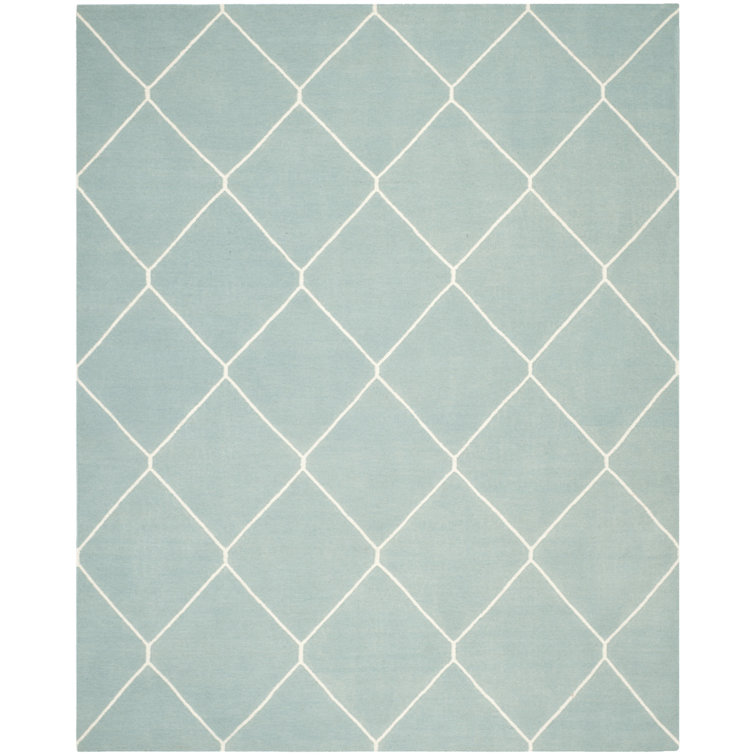 Rodgers Hand Woven Flat Weave Wool/Cotton Geometric Rug in Blue