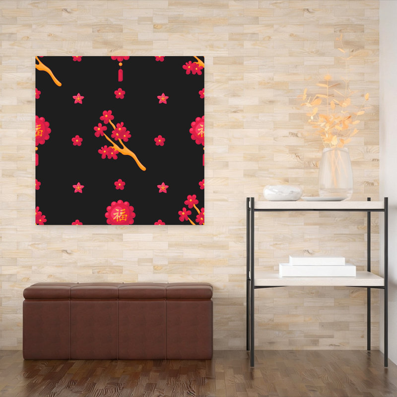 Art mural fleur de cerisier festif traditionnel, H 48 po x l 48 po