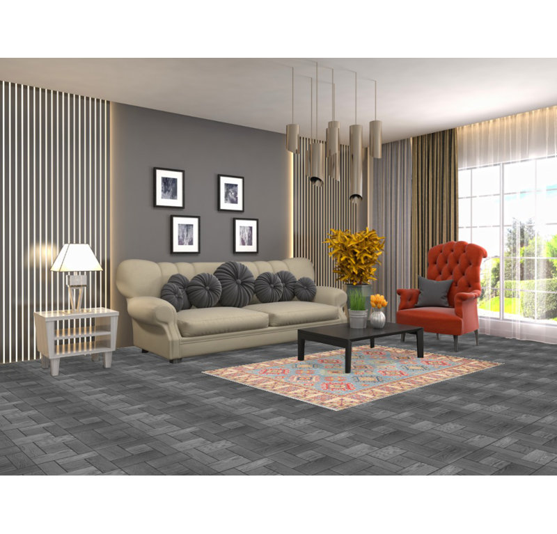 Tapis bleu clair à motif géométrique Kazak 4