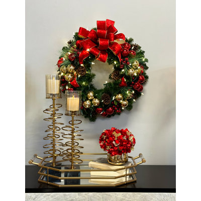 Jiair Handcrafted Faux Lighted Pine 26'' Wreath