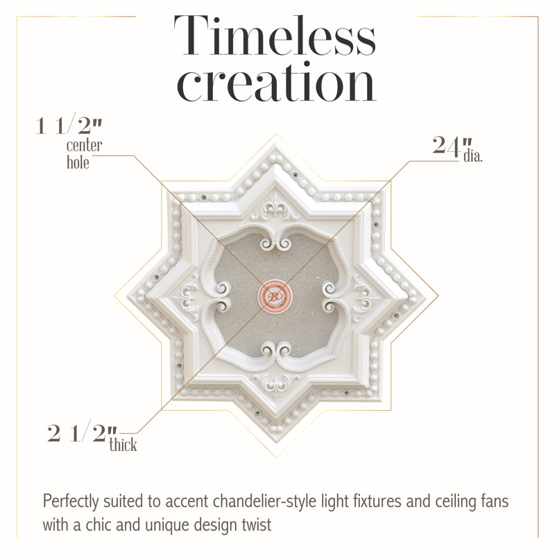White and Silver Eight Pointed Star Ceiling Medallion 24in