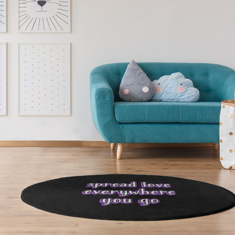Tapis en polyester tableau noir style "spread love quot", Rond 5 pi