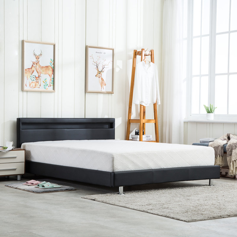 Emete    Upholstered Panel Bed, Black, Queen