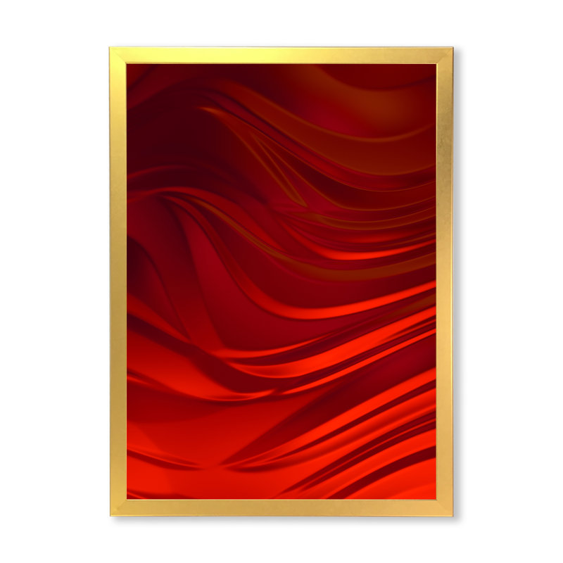 Abstrait, vague rouge, art liquide II - art mural moderne sur toile, Toile encadrée, H 20 po x l 12 po, Doré