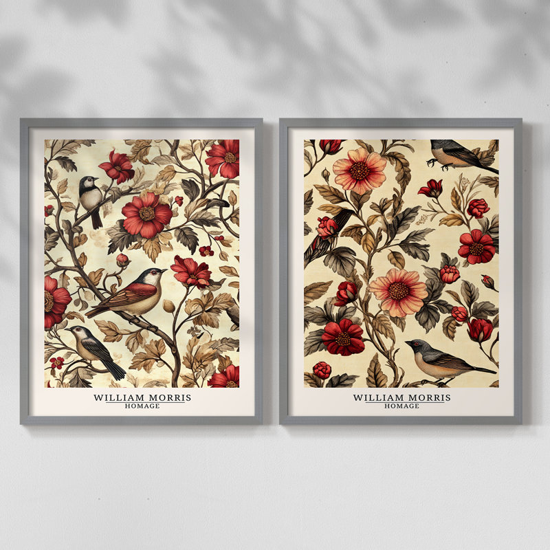 WM MORRIS Series CXXXII-Premium Framed Print -Ready to Hang - No Nails Required - No Nails Required, 11" H x 18" W, Green
