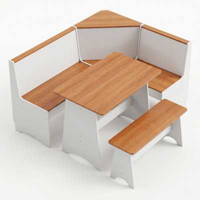 Breakfast Nook Table Set,With Storage Function Dining Nook Set With Corner Bench.white + Yellow