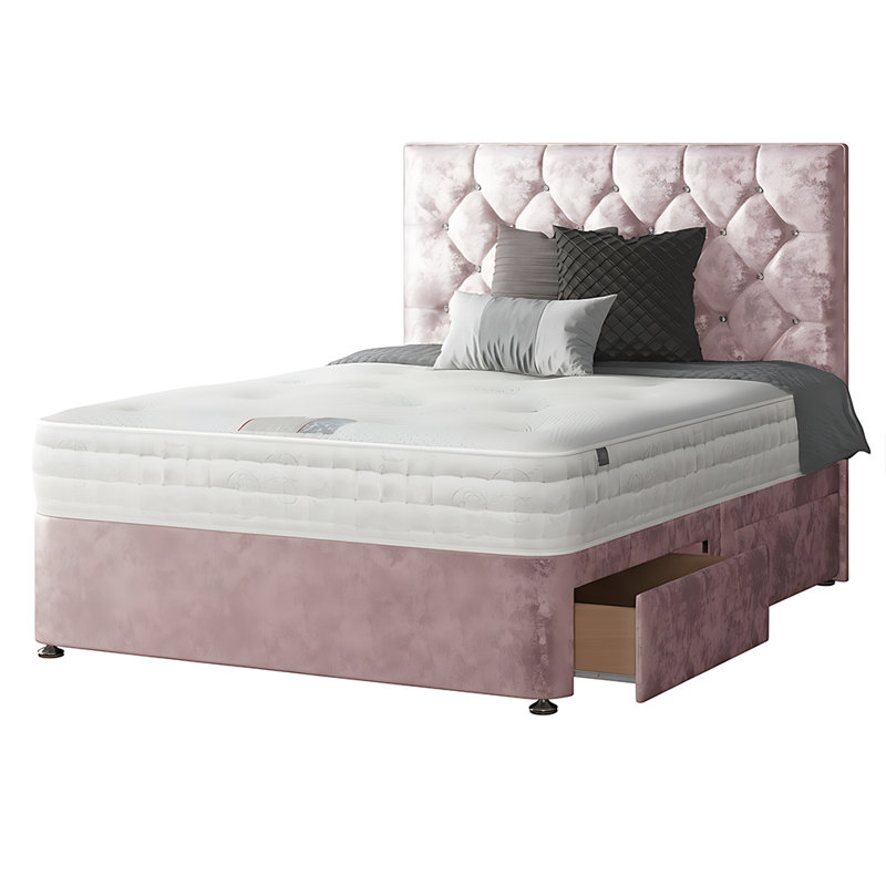 Eberhardt Divan Bed Base, Double (4'6), Pink, 2 Foot-end Drawers