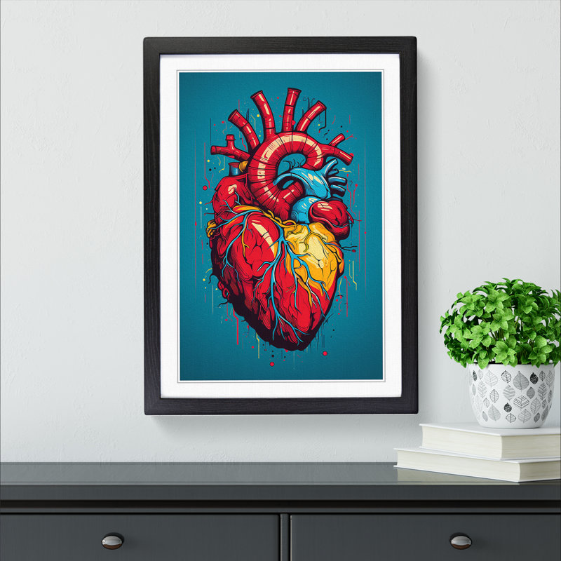 Anatomical Heart Pop - Single Picture Frame Print on Wood, 34cm H x 25cm W x 2cm D, Black