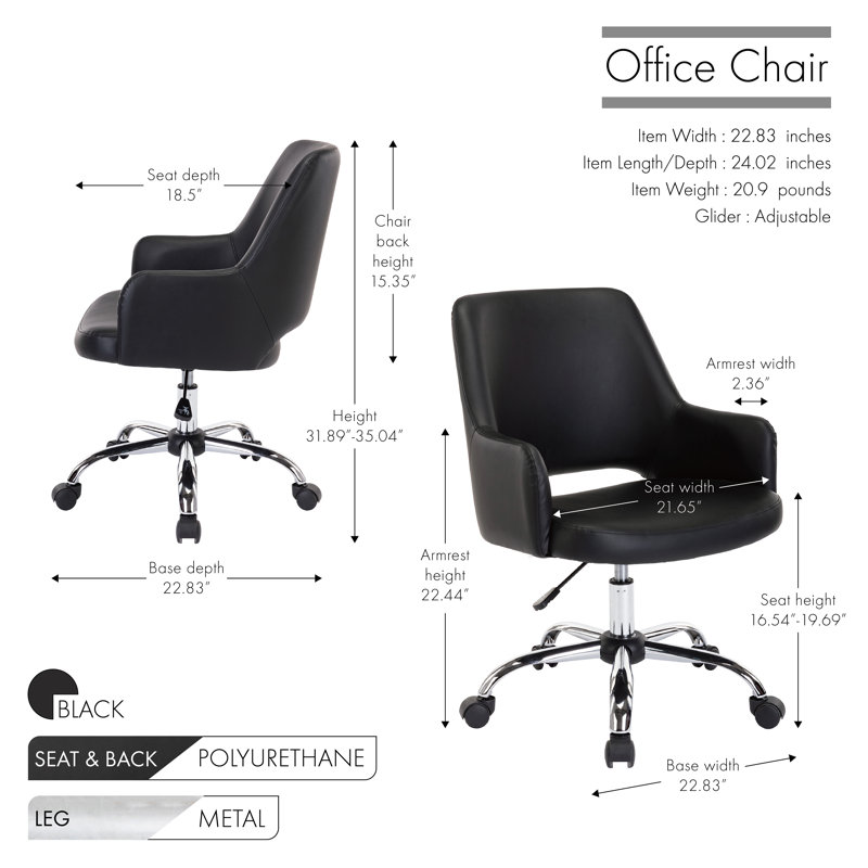 Chaise de travail Forkland, Noir