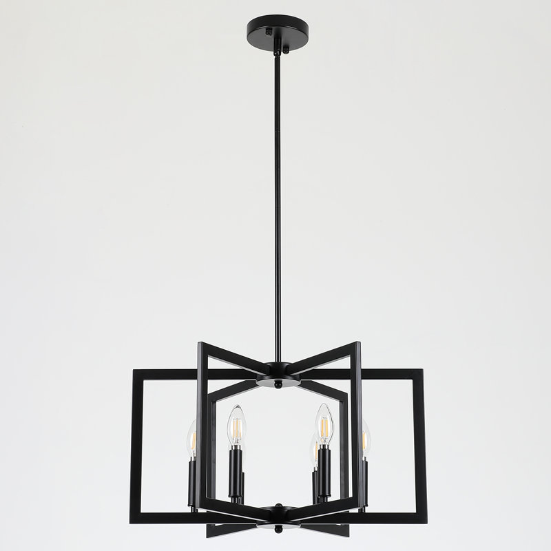 6-Light Dimmable Geometric Square/Rectangle Chandelier, Matte Black