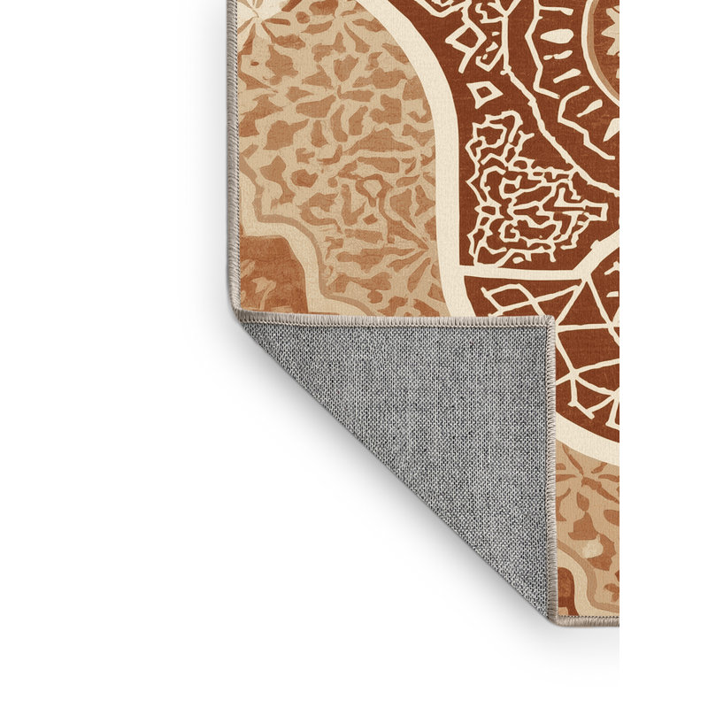 Tapis marocain d'inspiration mondiale lavable à la machine - reliure beige, 7 x 10