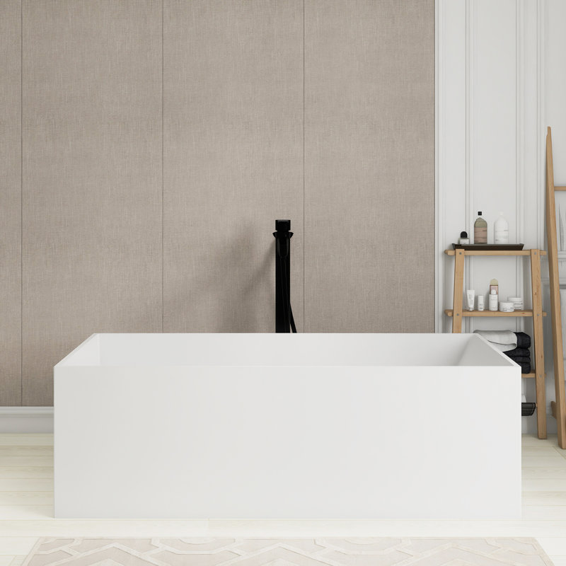 Baignoire de trempage autoportante 66,9 pouces, rectangulaire, surface blanc mat, surface solide, design ergonomique
