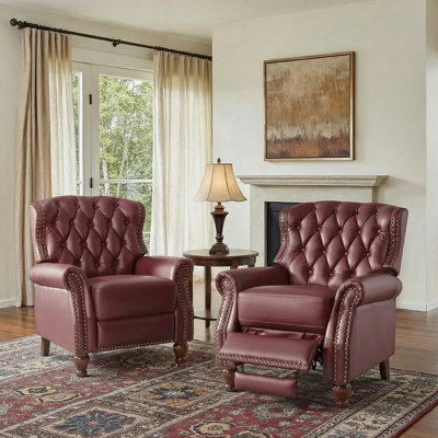 Fauteuil inclinable manuel en cuir véritable de 34,5 po de largeur Amaira (ensemble de 2)