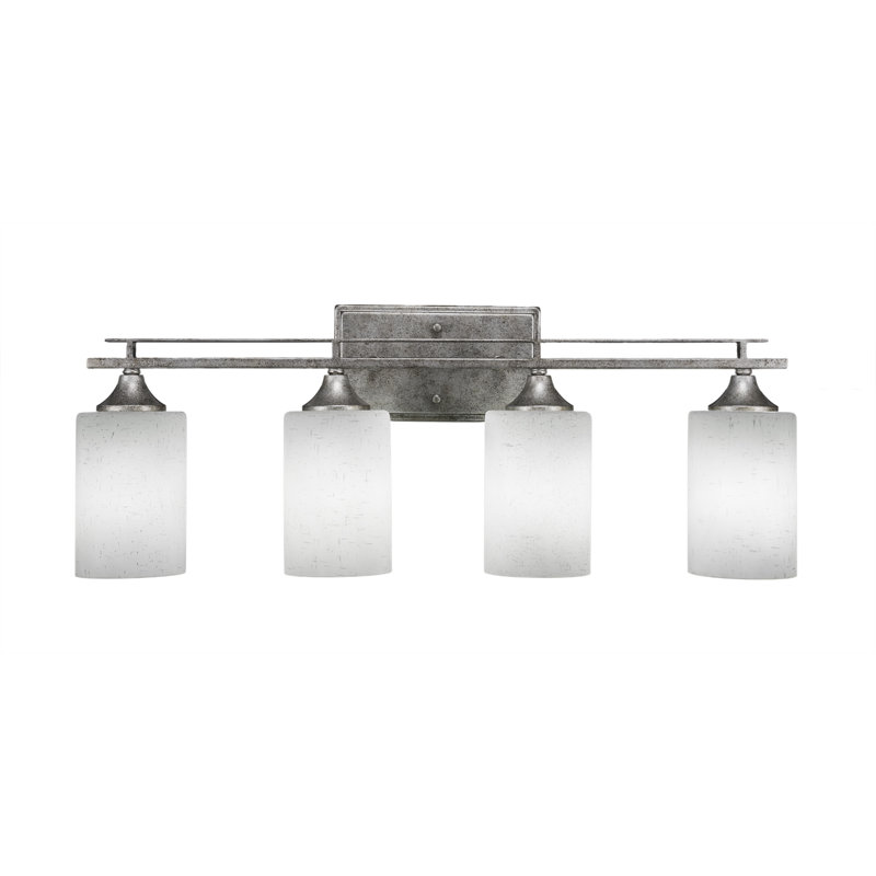 Barre d'éclairage de salle de bain 4 lumières Uptowne avec verre mousseline blanc 4 po, Argent vieilli
