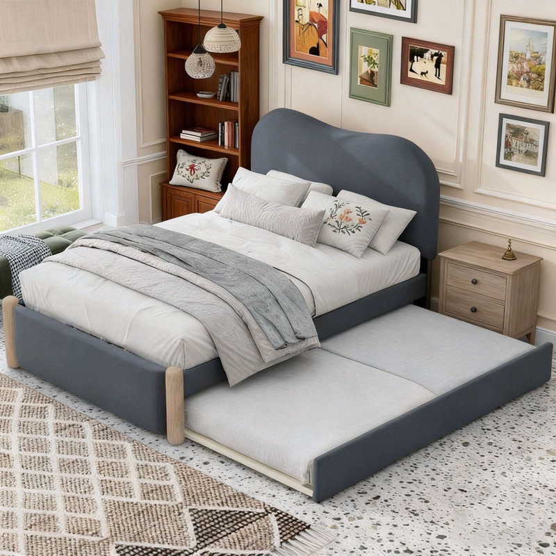 Lit plateforme tapissier Berber, gris, Simple
