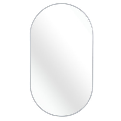 Miroir mural 20 x 33 pouces ovale en métal argenté - verre HD de 4 mm, cadre en alliage d'aluminium brossé, fonction incassable, panneau de densité de montage simple de 20 x 33, crochets renforcés