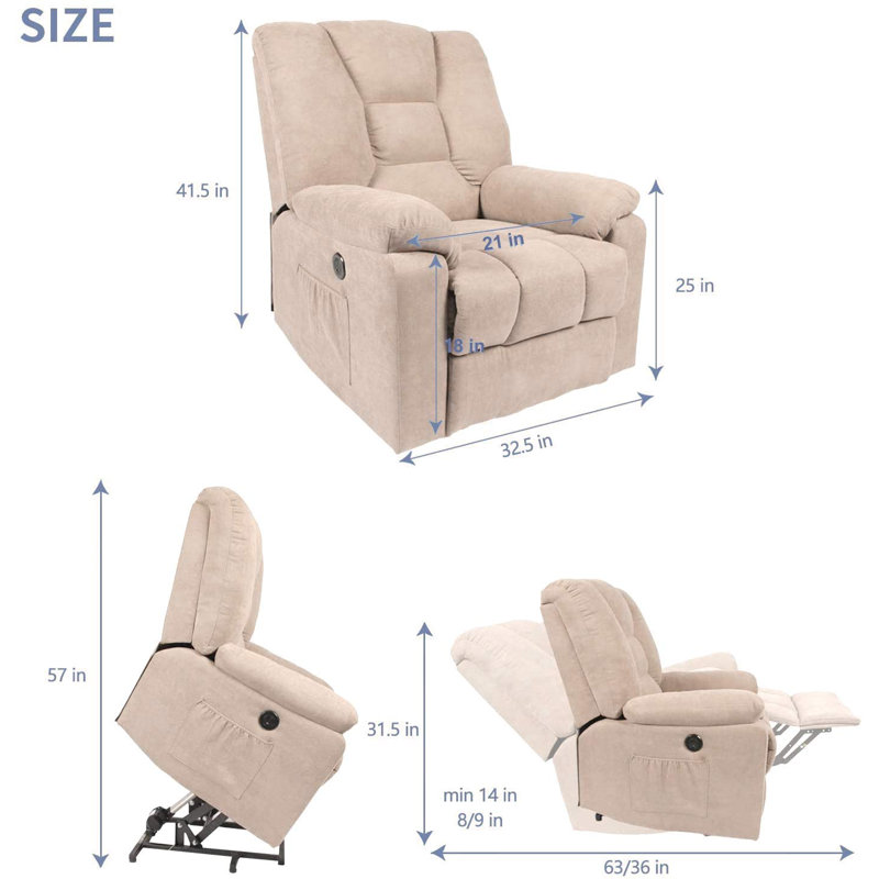 Fauteuil de massage inclinable électrique chauffant, Beige