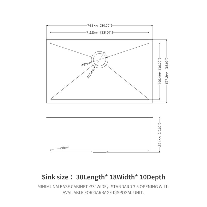 Évier de cuisine encastré 30 po - Évier de cuisine encastré noir encastré noir de calibre 16 de profondeur 10 po x 18 po x 10 po