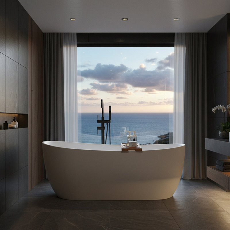 55'' x 27.56'' Freestanding Soaking Solid Surface Bathtub