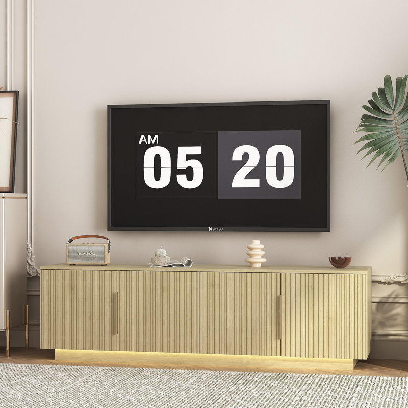 Meuble télé moderne avec éclairage DEL 16 couleurs et rangement spacieux, Particle Board/Chipboard, Wood