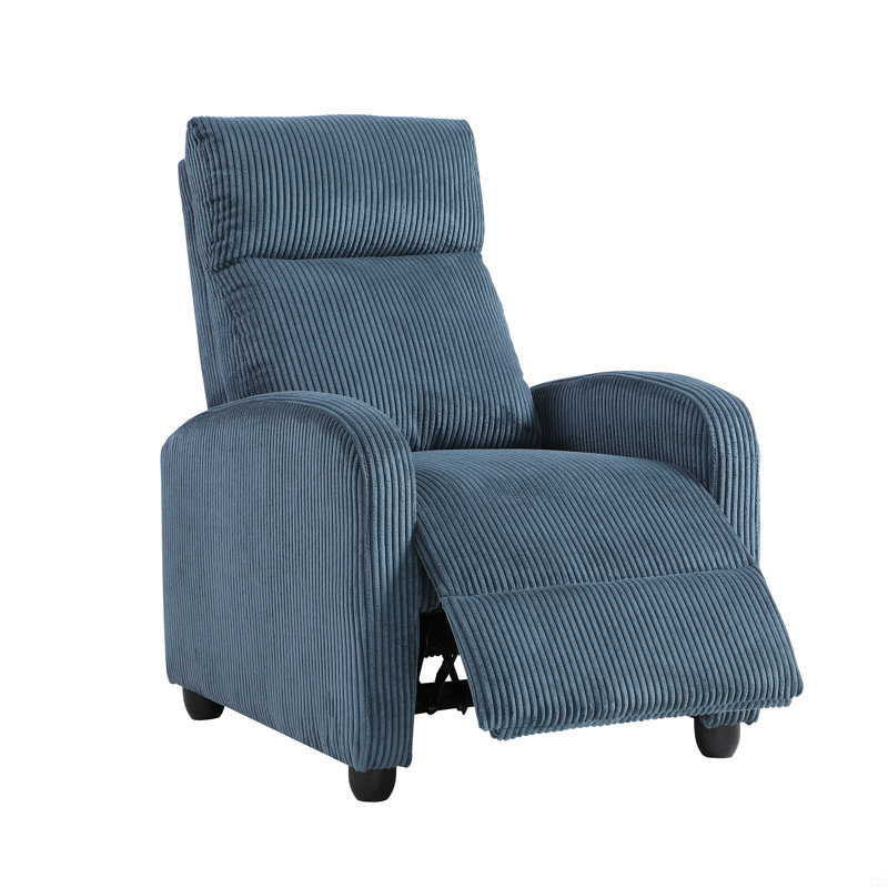 Fauteuil inclinable à dossier poussoir en velours côtelé doux et confortable en bois massif 1pc, Bleu