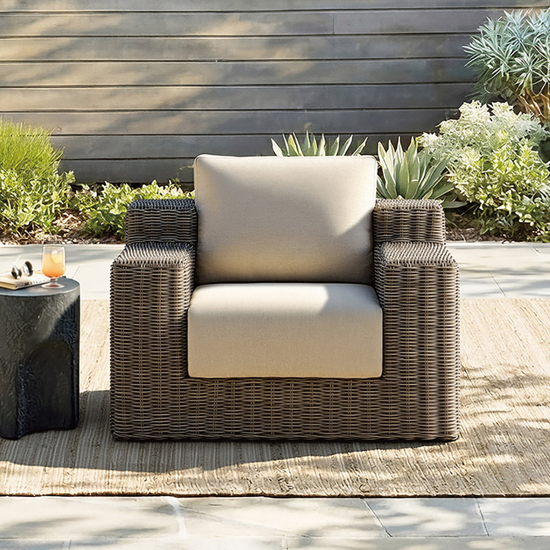 Isadora Aleira 85.4'' Wide Upholstered Outdoor Patio Wicker Lounge Chairs with Cushion