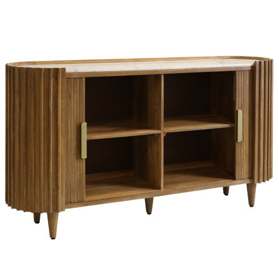 Buffet Riviera avec portes tambour - brun avec plateau en marbre blanc