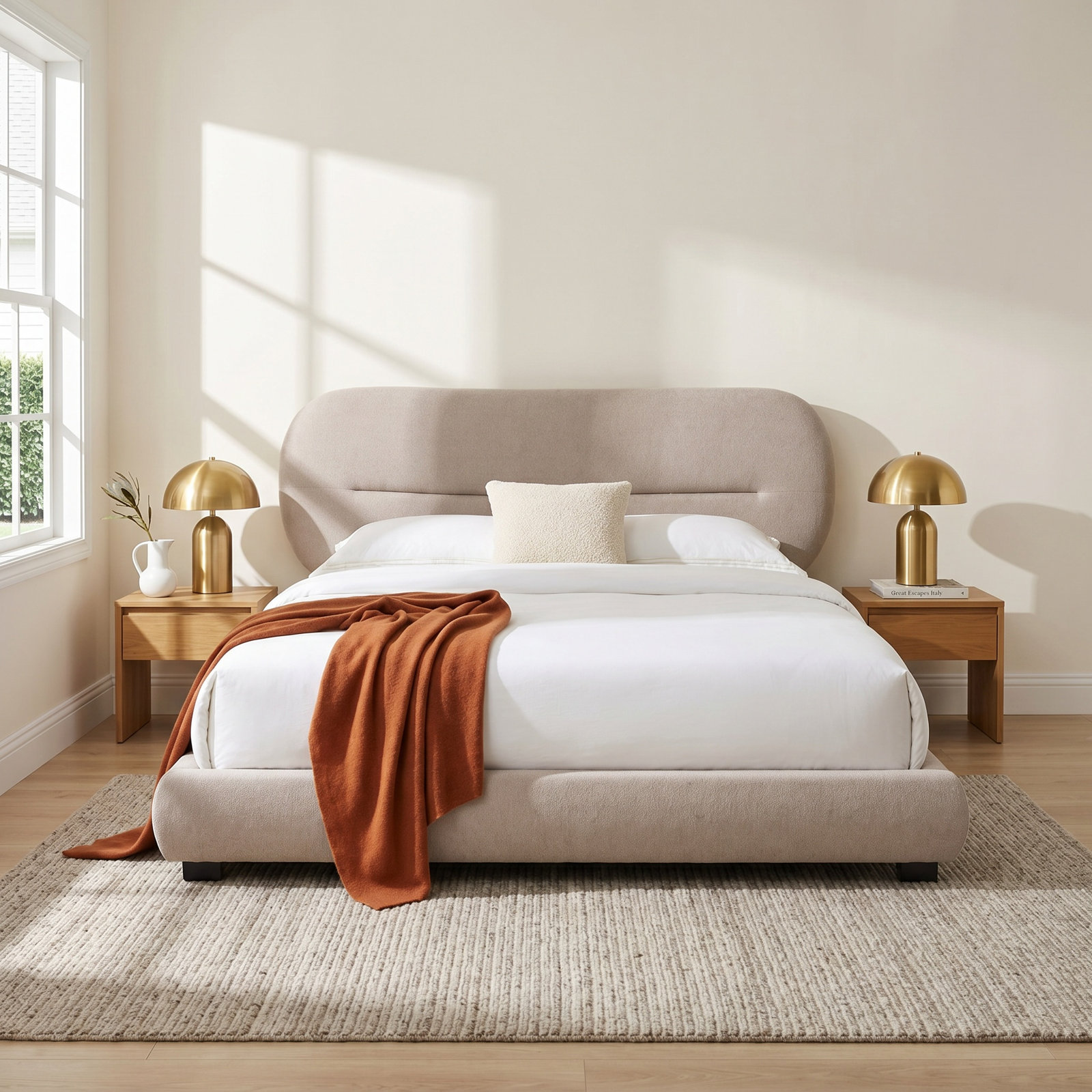 Armadi Upholstered Bed, King, Oatmeal