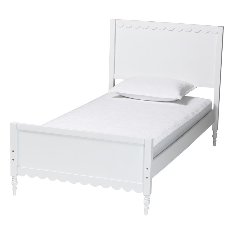 Baxton Studio Roni Modern White Wood Platform Bed With Scalloped Edges, Full / Double