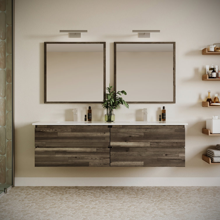 Fresca Formosa 72" Wall Mount Double Sink Bathroom Vanity Set with Top, Sink and Mirror (Faucet Not Included)