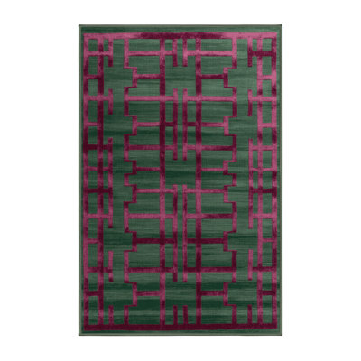 Machine Washable Trellis Green Area Rug