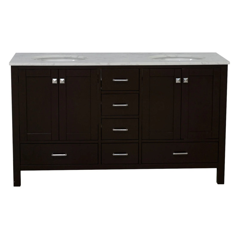 Claudett 60'' Double Bathroom Vanity with Top, Chocolate, Engineered Carrara