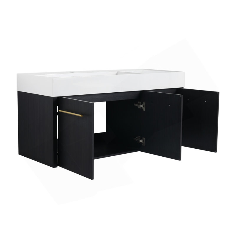 Meuble-lavabo mural 48 po avec lavabo, 47", Noir châtaignier, Gauche