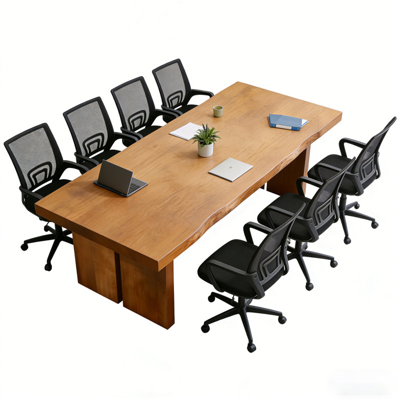 Ensemble de table de conférence moderne en bois massif pour 8 personnes avec 8 chaises de bureau