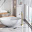 Robinet de baignoire autoportant 48 po avec douche à main, finition nickel brossé / noir / or, acier inoxydable 304, valve en céramique certifiée CUPC, bec cascade, double fonction 2-en-1-125033843