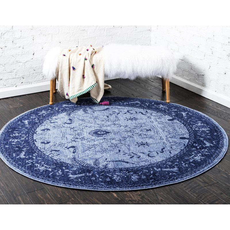 Tapis bleu marine Godina, Rond 8 pi