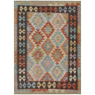 Machine Washable Indoor/Outdoor Xhevrie Paprika Rug